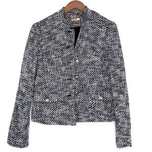 Cache tweed jacket with gold colored buttons navy and white blazer style size 8